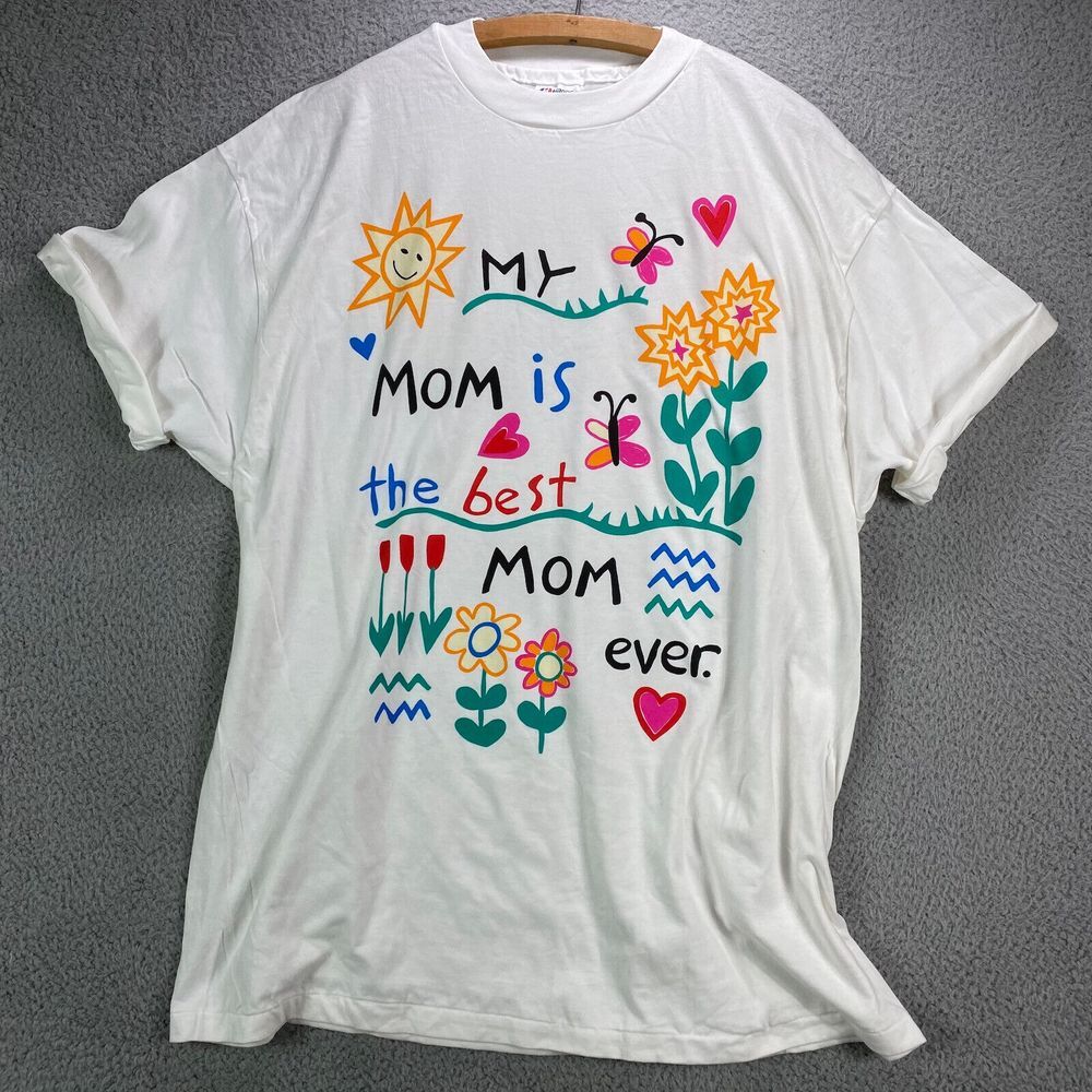 Best MOM Ever Shirt Adult XL White Short Sleeve Single Stitch USA 90s‎